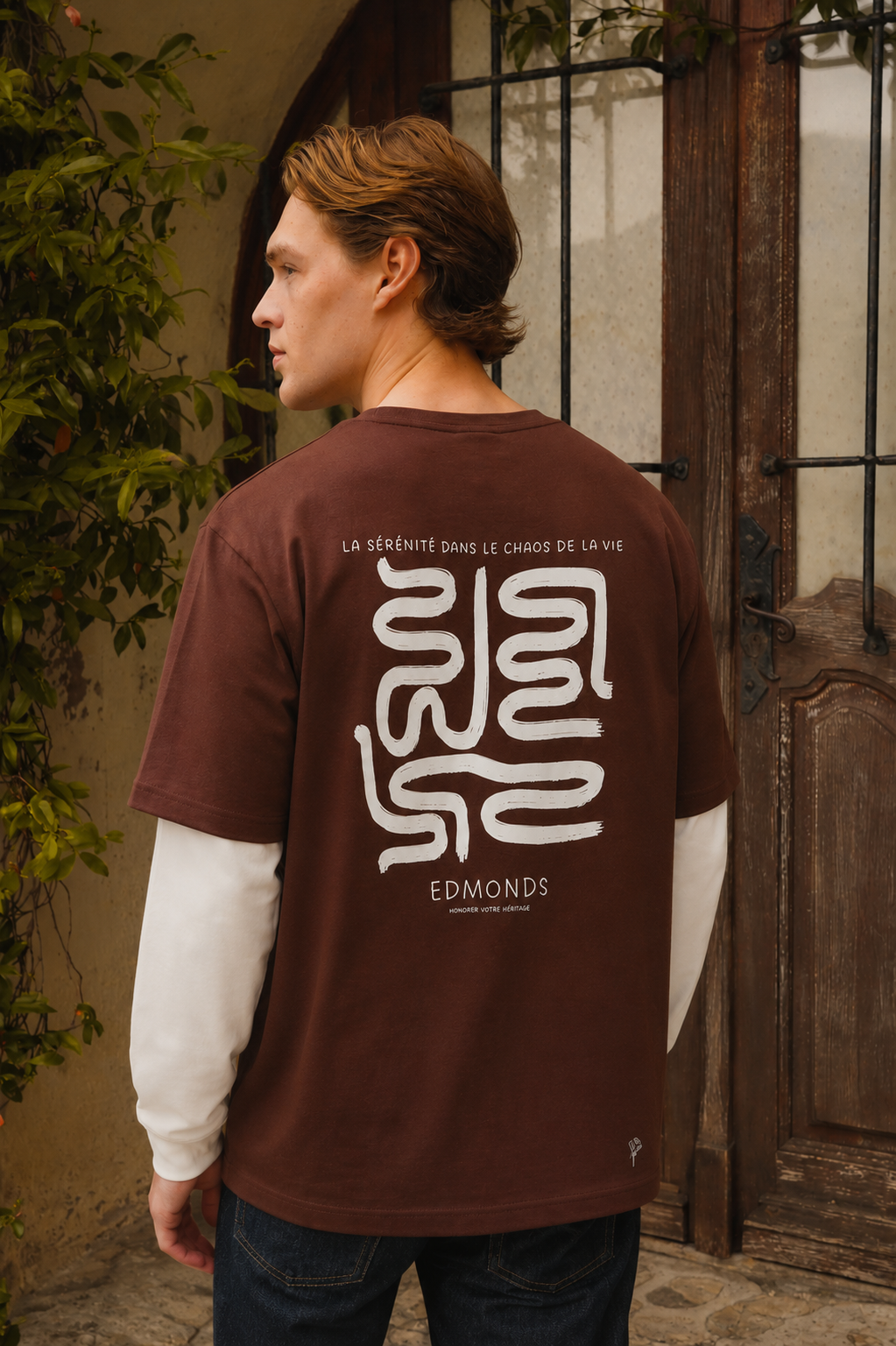 Longsleeve double tee - brown / off white